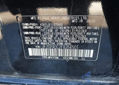 2015 Subaru Xv Crosstrek 2.0I Premium z USA, uszkodzony, nr VIN JF2GPADC2F8264501